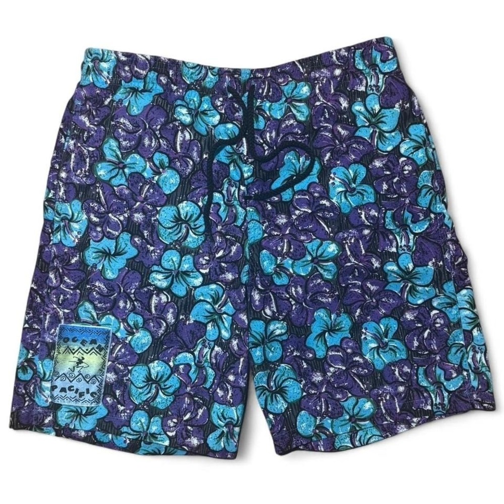 Vintage 90s Ocean Pacific Hawaii Floral Surf Beach Board Shorts Summer Swimwear
